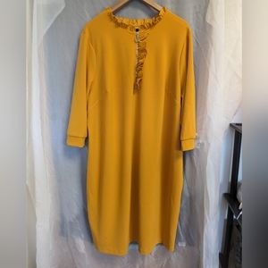 Eloquii 3/4 sleeve dress. Mustard w/ ruffle collar. Like new size 20